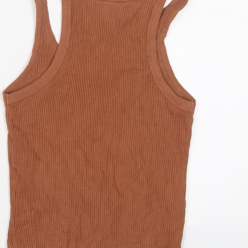 Iets Frans... Womens Brown Cotton Basic Tank Size M Scoop Neck - Logo, Embroidered
