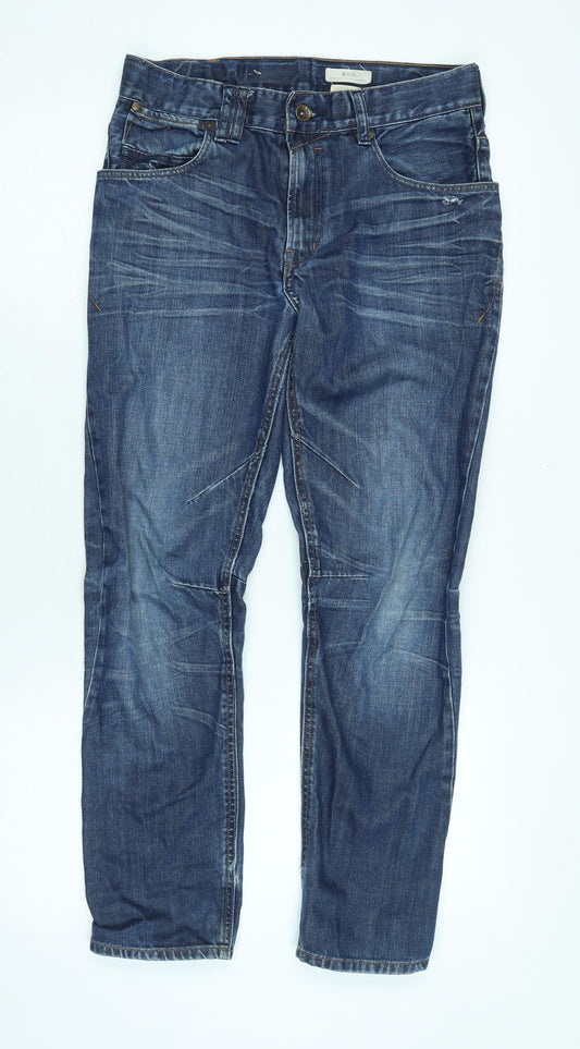 Additional front view of & Now boys’ blue cotton tapered jeans, size 11-12, years regular zip - logo - distressed