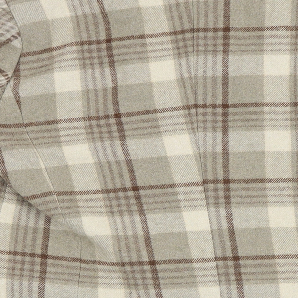 Brand and care label for Chuu black women’s brown check jacket coat, size S, buckle