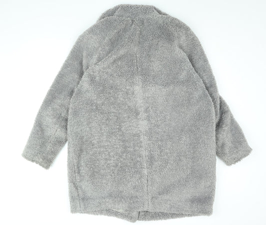 H&M Womens Grey Overcoat Coat Size M Snap