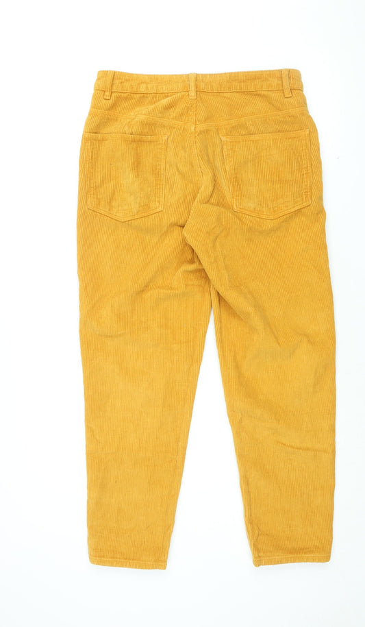 Back view of ASOS women’s yellow cotton straight jeans, size UK 32, in, 32-inch leg regular zip - corduroy