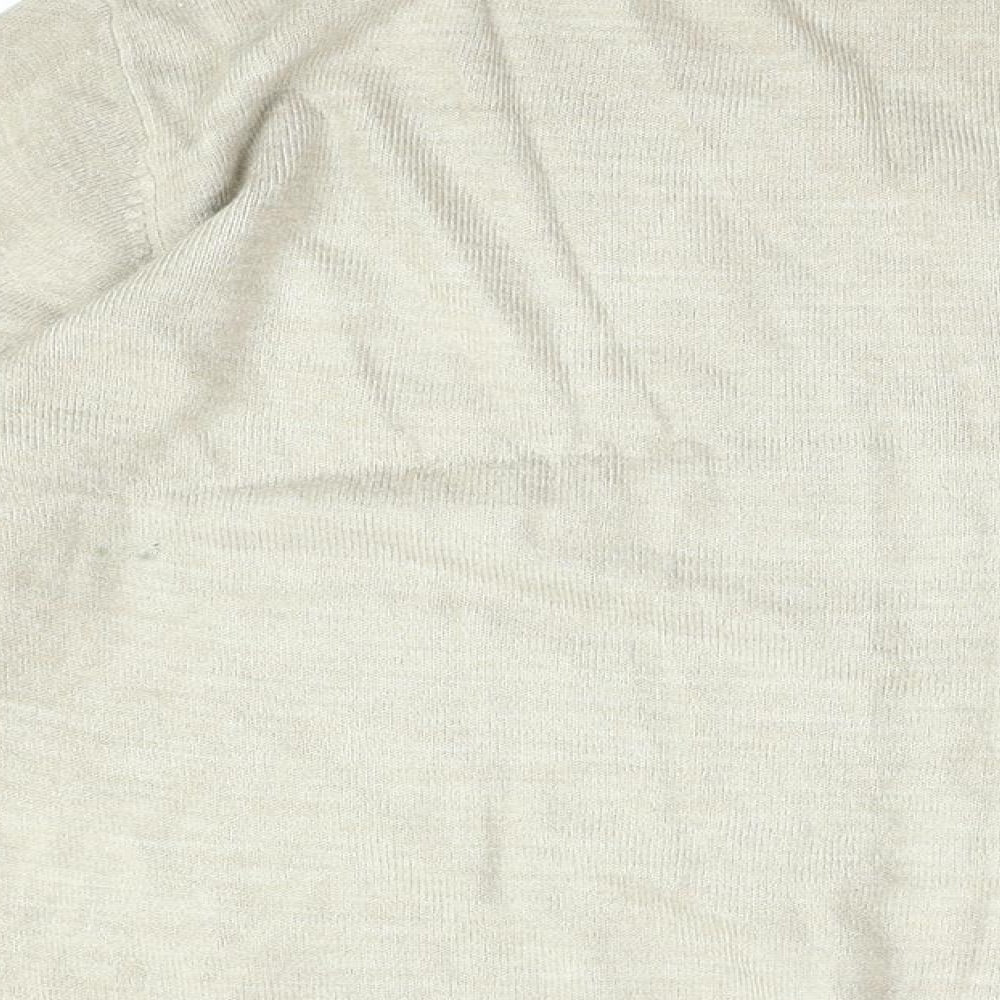 Easy Mens Beige V-Neck Acrylic Pullover Jumper Size M Long Sleeve