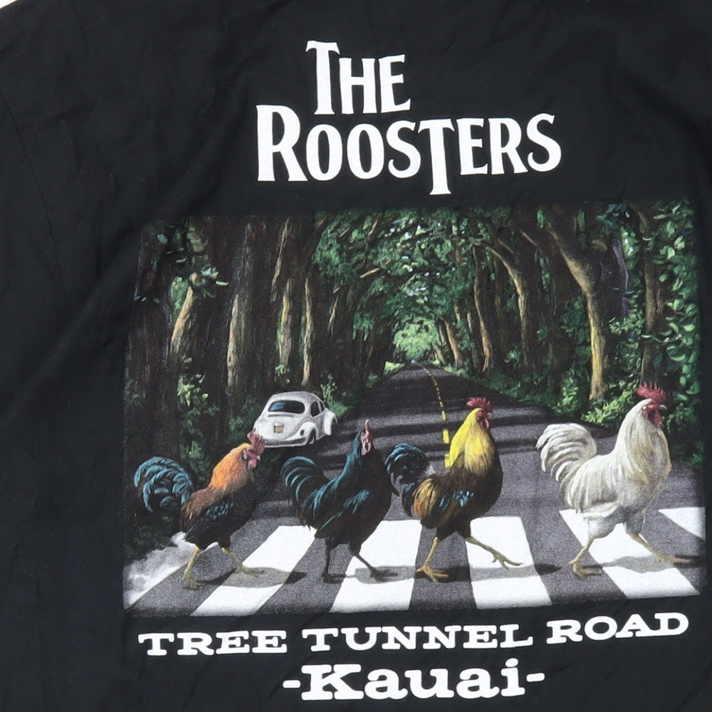 The Roosters Mens Black Cotton T-Shirt Size L Round Neck
