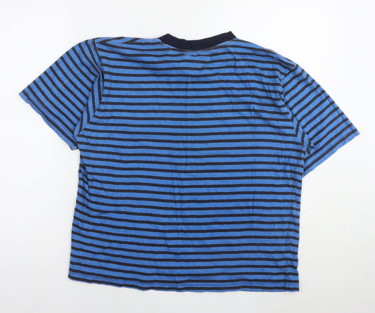 UrbanSpirit Mens Blue Striped Cotton T-Shirt Size M V-Neck