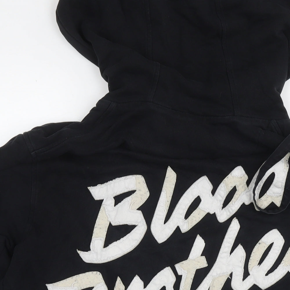 Brand and care label for Blood Brother men’s black cotton pullover hoodie, size M, - logo