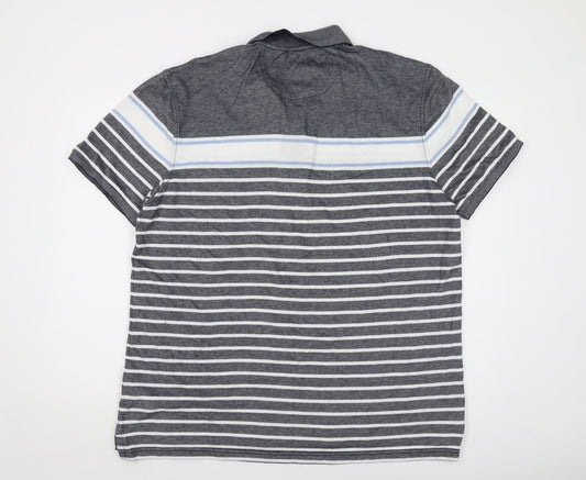 Bass Mens Grey Striped Cotton Polo Size 2XL Collared Button