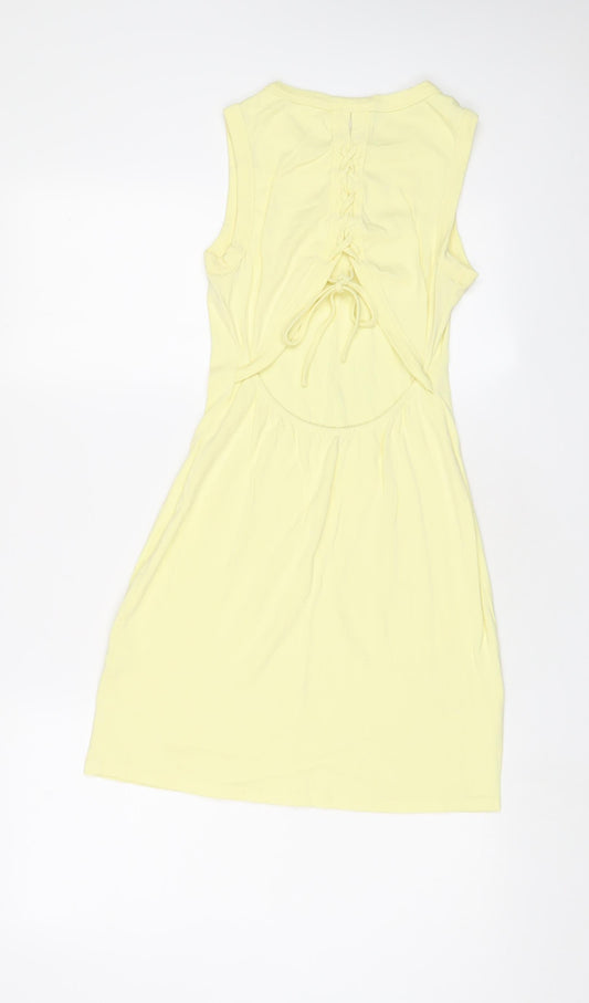 River Island Womens Yellow Cotton Bodycon Size 8 Crew Neck Pullover