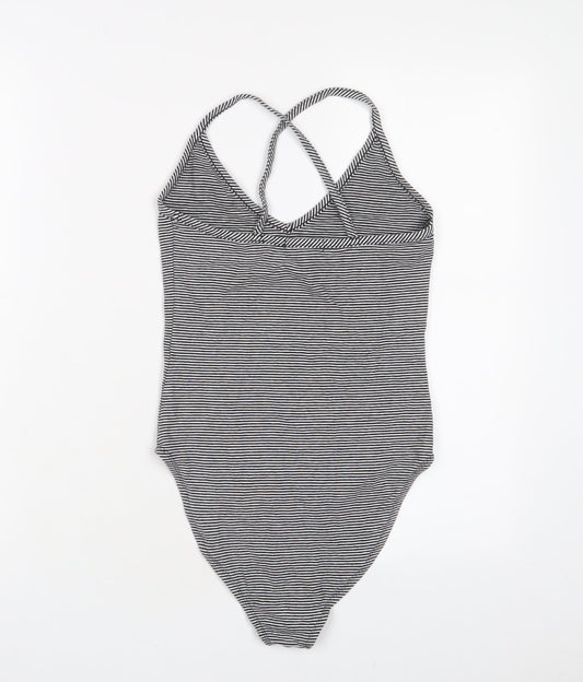 FOREVER 21 Womens White Striped Cotton Bodysuit One-Piece Size S Snap