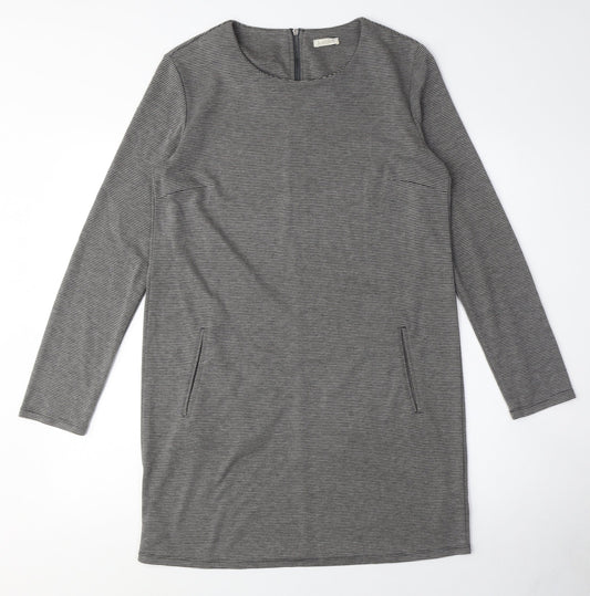 Additional front view of Kaliko Women's Grey Striped Shift Dress Medium
