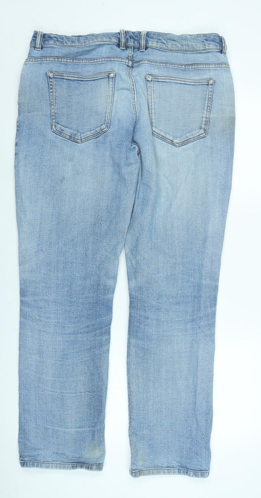 John Lewis Mens Blue Cotton Straight Jeans Size 34 in L30 in Regular Zip