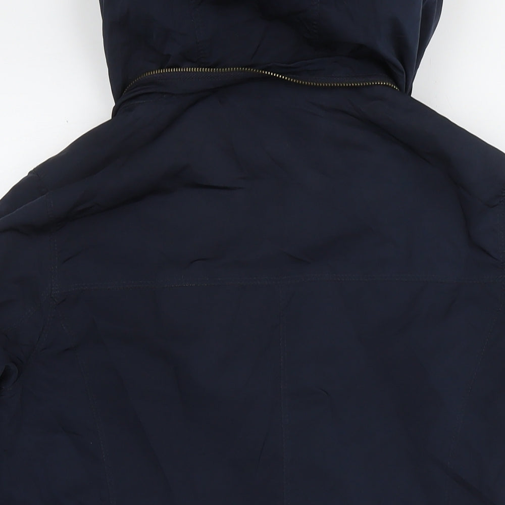 Brand and care label for Principles women’s blue parka jacket, size UK 10, zip