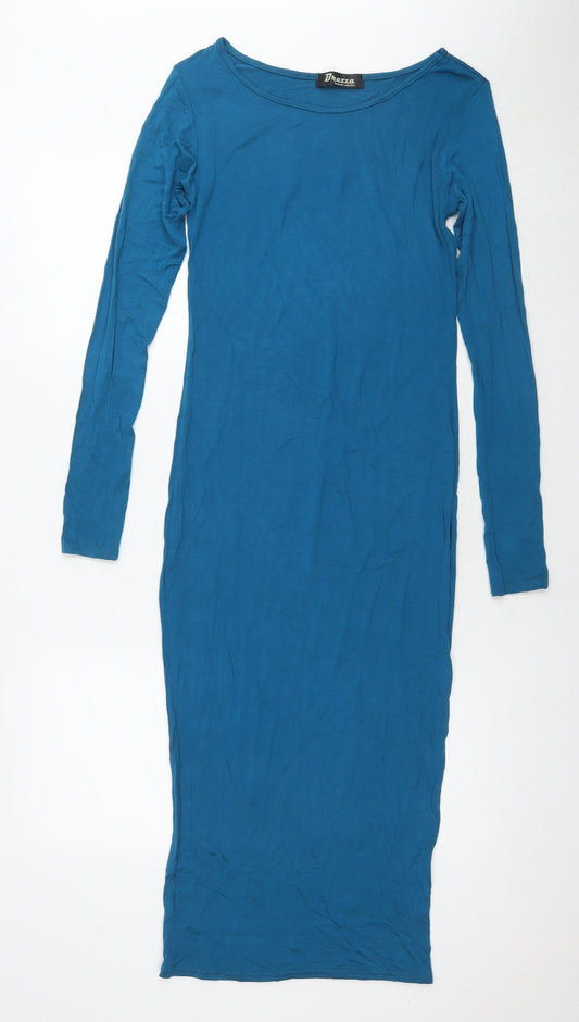 Brezza Womens Blue Viscose Maxi Size S Round Neck Pullover - Size S/M