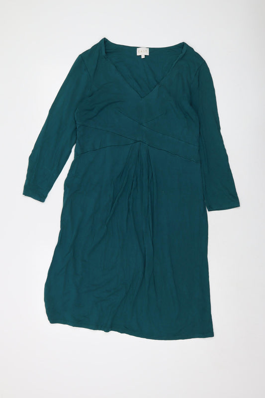 East Womens Green Viscose A-Line Size 14 V-Neck Pullover