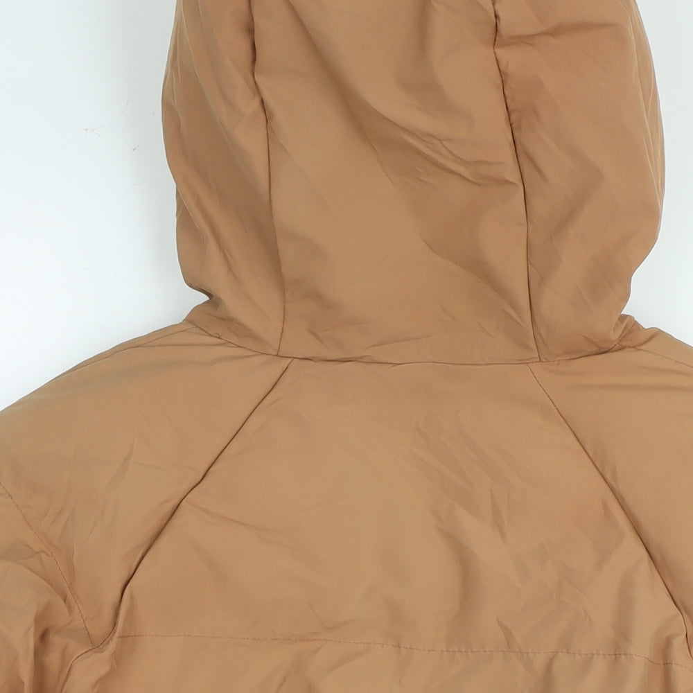 Brand and care label for Missguided women’s brown puffer jacket jacket, size UK 10, zip