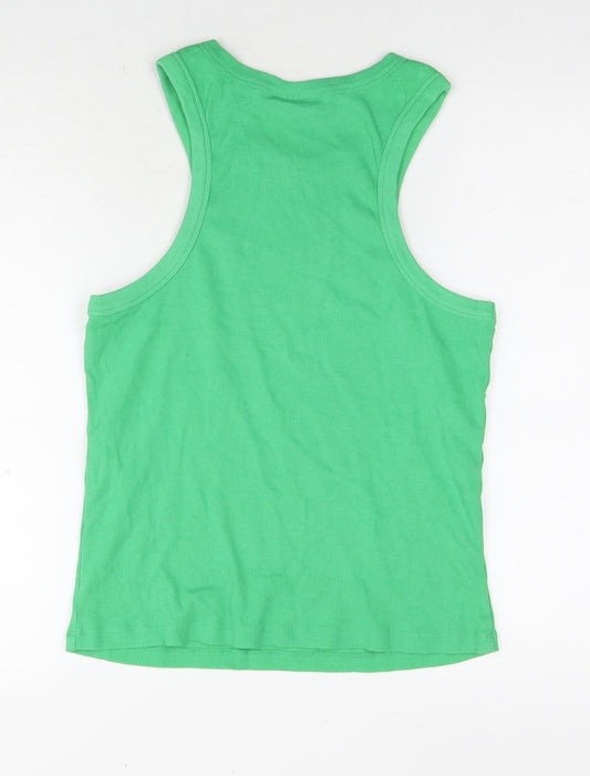 Noisy may Womens Green Cotton Basic Tank Size 2XL Round Neck - Ribbed