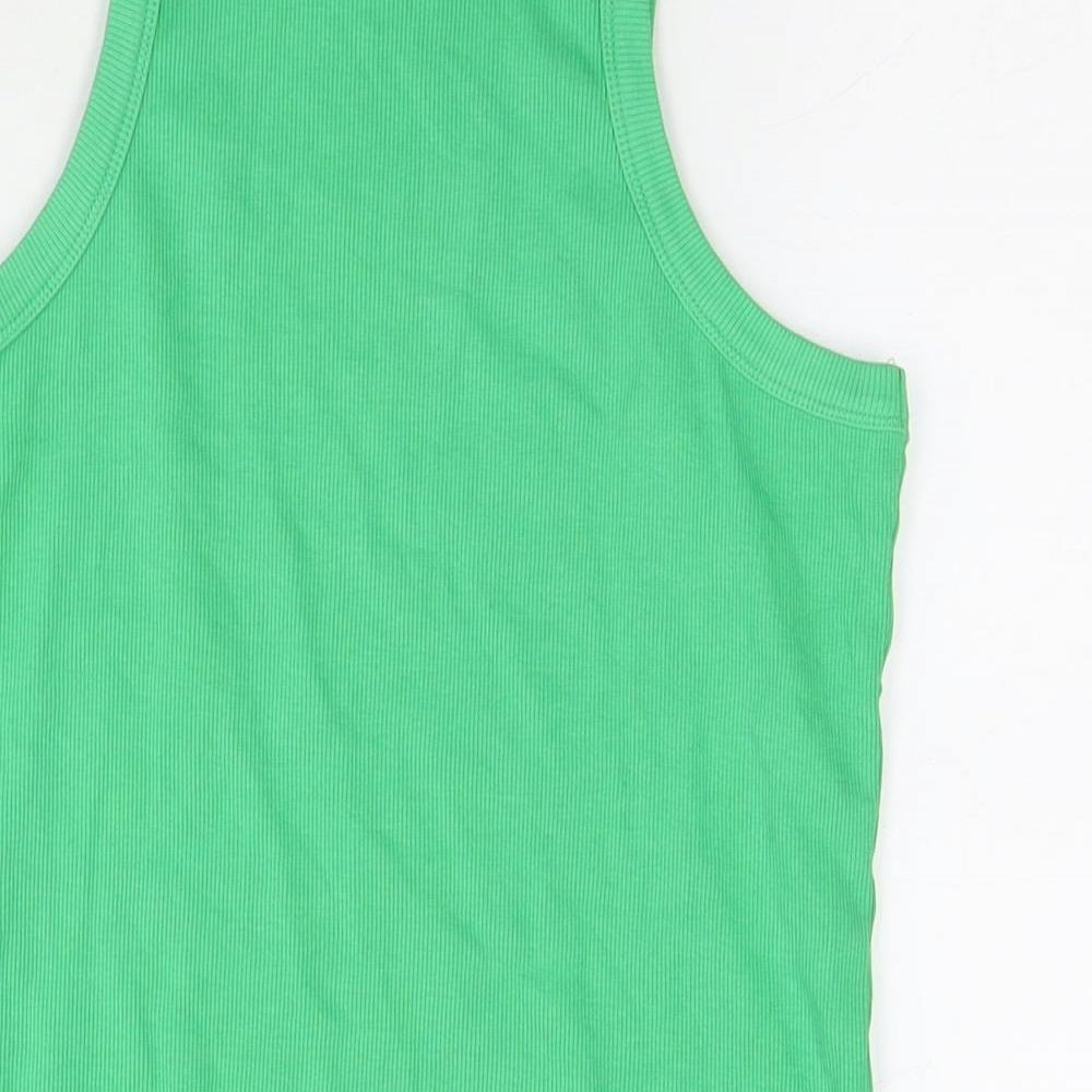 Noisy may Womens Green Cotton Basic Tank Size 2XL Round Neck - Ribbed