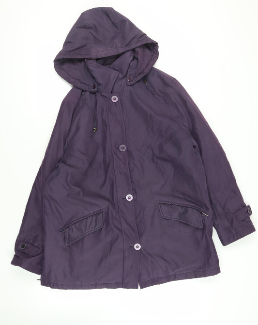 Additional front view of Cotswold Collections women’s purple jacket, size L, zip - hooded