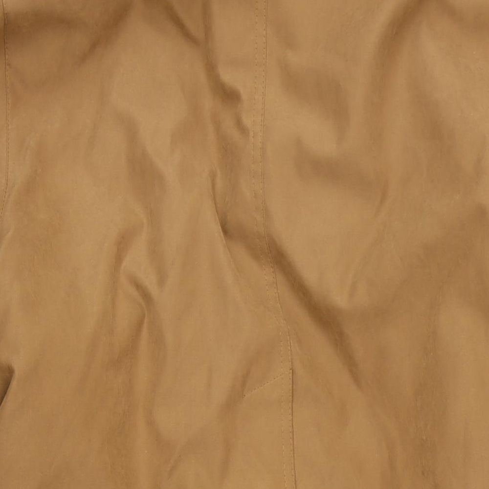 Brand and care label for C&A women’s brown overcoat coat, size UK 14, button