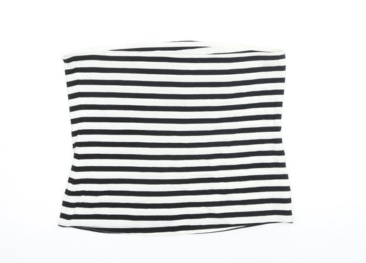 M&S Womens Black Striped Cotton Basic T-Shirt Size L Off the Shoulder