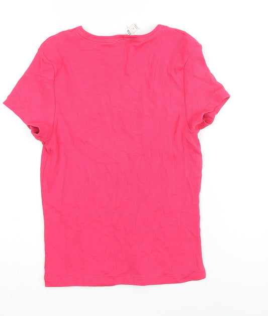M&S Womens Pink Polyester Blend Basic T-Shirt Size 10 Boat Neck