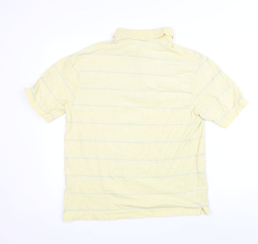 Blue Harbour Mens Yellow Striped Cotton Blend Polo Size M Collared Button