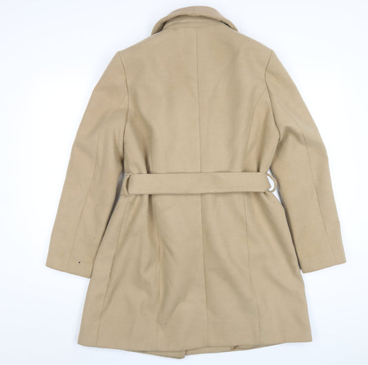 New Look Womens Beige Overcoat Coat Size 14 Snap