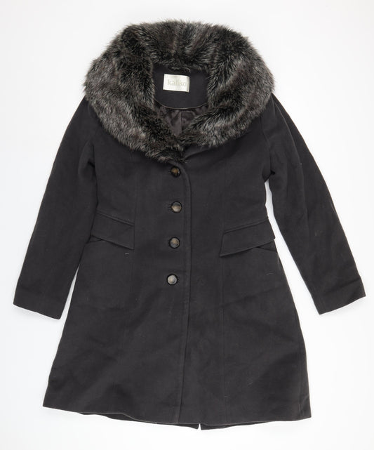 Additional front view of Kaliko women’s grey overcoat coat, size UK 12, button