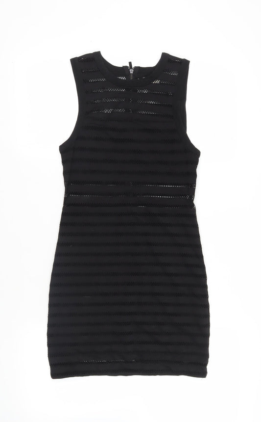 Additional front view of Silence + Noise women’s black polyester bodycon, size M, round neck zip