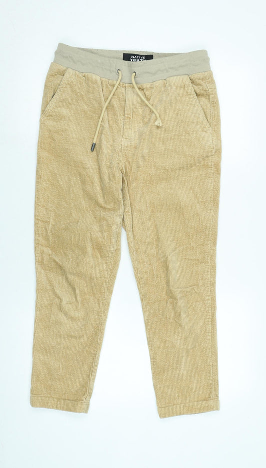 native youth Boys Beige Cotton Jogger Trousers Size 16 Years L24 in Regular Tie - Logo