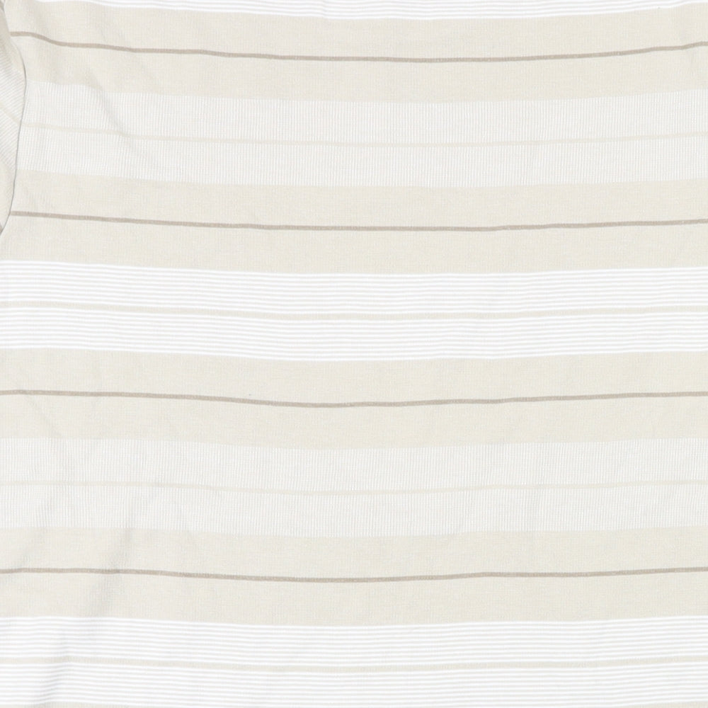 Marks and Spencer Mens Beige Striped Cotton T-Shirt Size L Round Neck