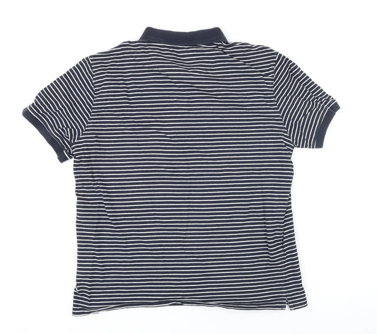 Cacharel Mens Black Striped 100% Cotton Polo Size L Collared Button