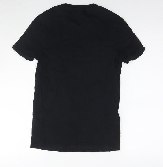 Topman Mens Black Cotton T-Shirt Size XS Round Neck - Size 2XS Geometric print pocket