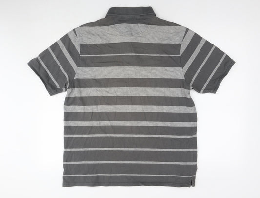 Blue Harbour Mens Grey Striped Cotton Polo Size L Collared Pullover - Golf