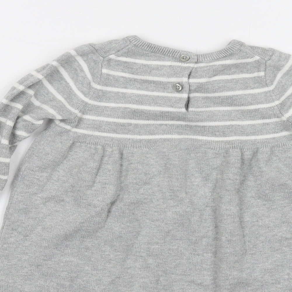 Gap Girls Grey Striped Cotton Pullover Jumper Size 18-24 Months Button