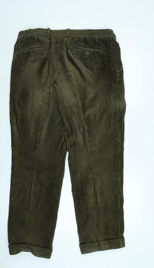 Hiltl Mens Green Cotton Trousers Size 36 in L29 in Regular Zip - Logo