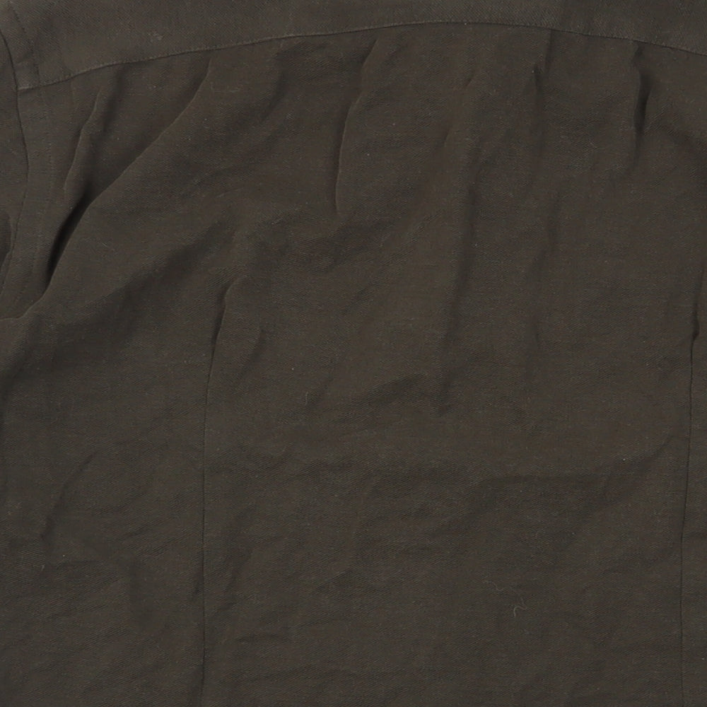 Zara Mens Green Cotton Button-Up Size M Collared Button - Elbow Patches