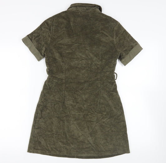 Glamorous Womens Green Cotton Mini Size 10 Collared Zip