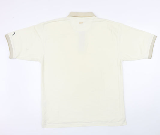 Tartan golf Mens Ivory Polyester Polo Size L Collared Button