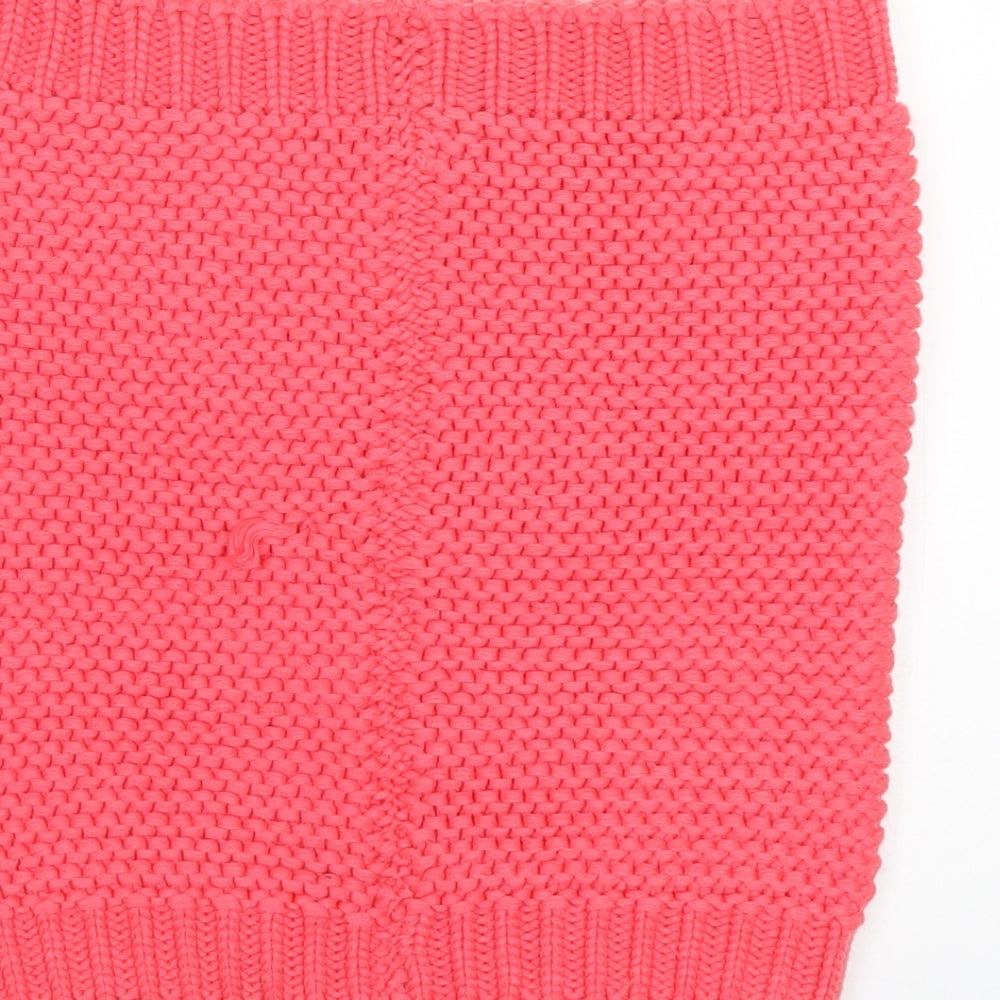 Brand and care label for French Connection women’s pink acrylic mini skirt, size UK 30, in