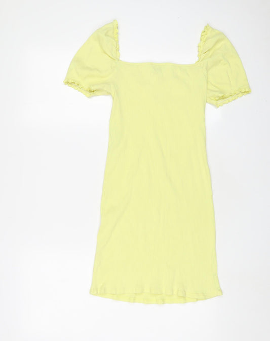 Miss Selfridge Womens Yellow Polyester Bodycon Size 12 Square Neck Pullover