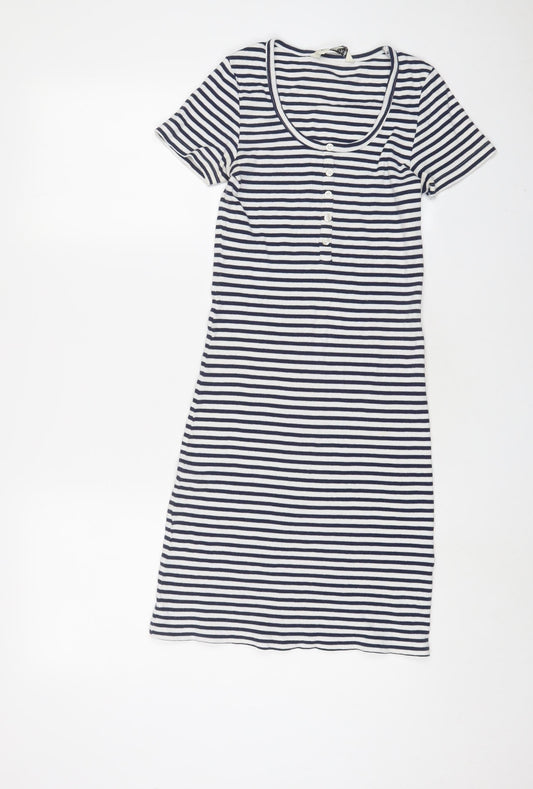 Brave Soul Womens Blue Striped Cotton Bodycon Size S Scoop Neck Pullover