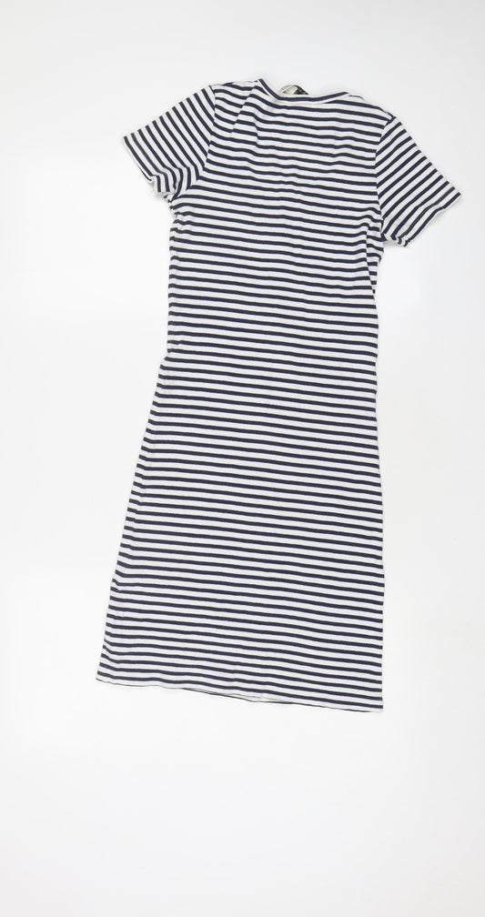 Brave Soul Womens Blue Striped Cotton Bodycon Size S Scoop Neck Pullover