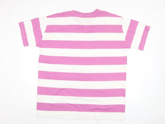 Pull&Bear Mens Purple Striped Cotton T-Shirt Size XL Round Neck