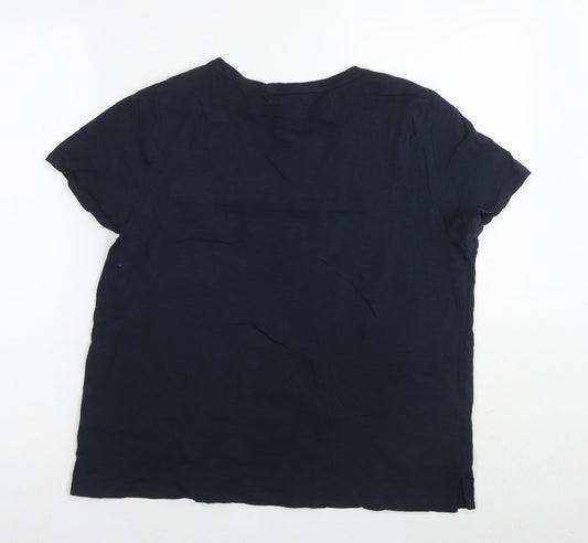 Crew Clothing Womens Blue Cotton Basic T-Shirt Size 14 Round Neck