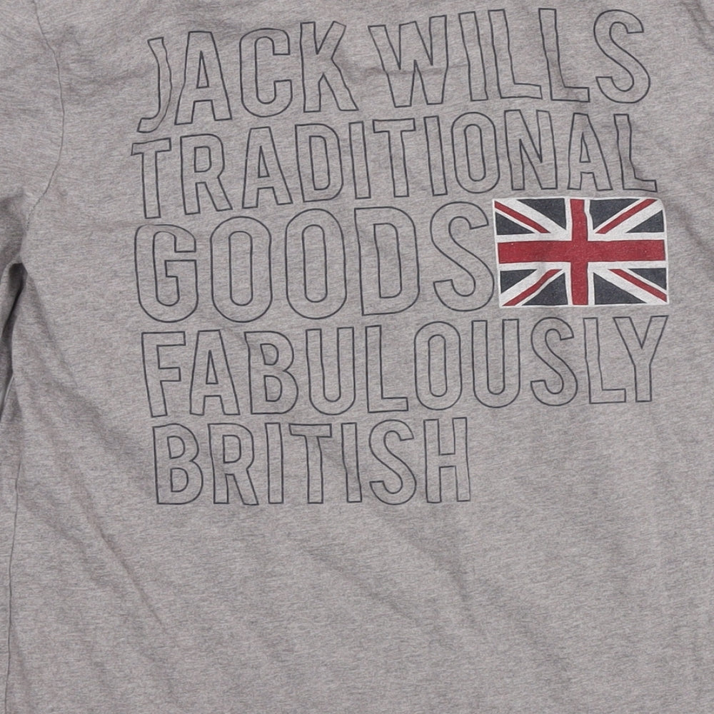 Jack Wills Mens Grey Cotton T-Shirt Size XS Round Neck - Logo British Flag