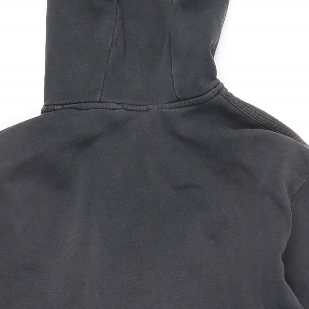 Brand and care label for Addidas men’s grey cotton full zip hoodie, size L, - addidas logo