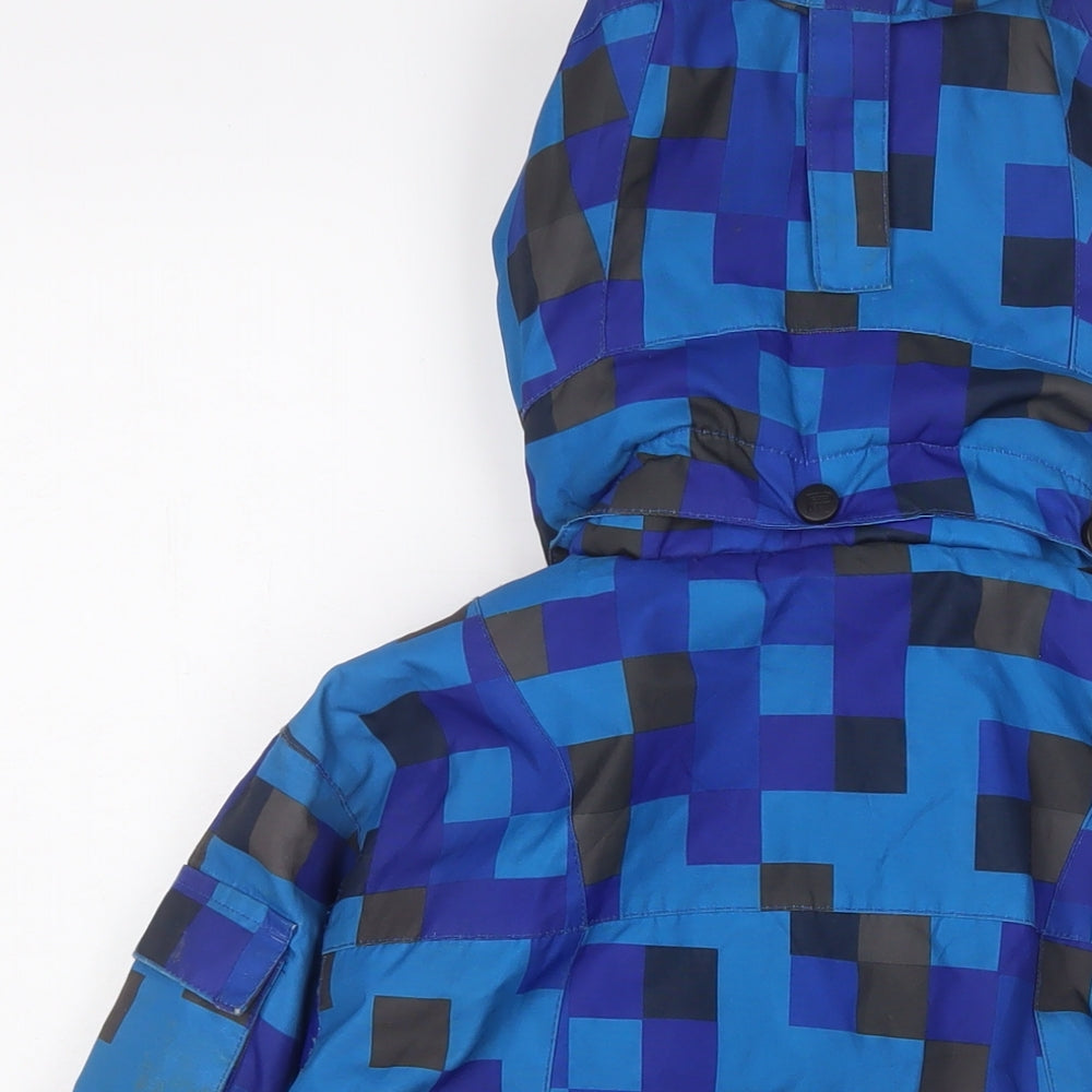 Brand and care label for Parallel boys’ blue basic coat coat, size 9-10, years zip - logo, embroidered