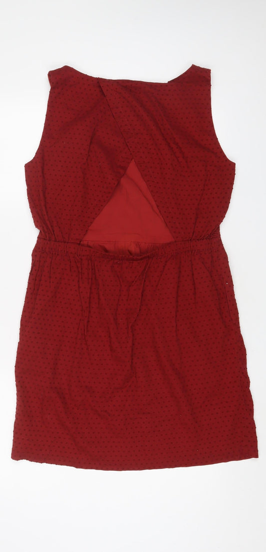 Jack Wills Womens Red Polka Dot Cotton A-Line Size 12 Scoop Neck Pullover - Embroidered