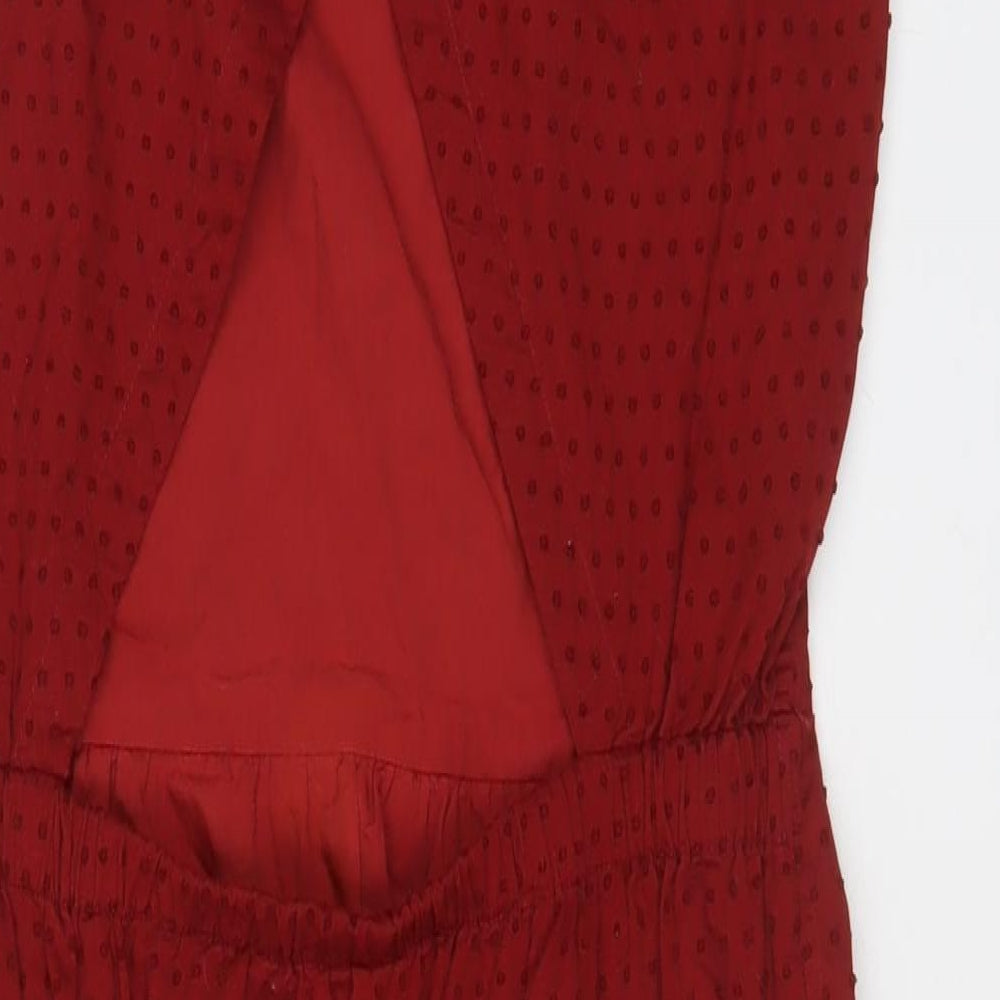 Jack Wills Womens Red Polka Dot Cotton A-Line Size 12 Scoop Neck Pullover - Embroidered