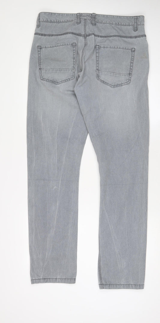 DENIM 73 Mens Grey Cotton Straight Jeans Size 36 in L34 in Regular Button - Long Leg